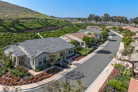 An aerial view of a row of villas at Reata