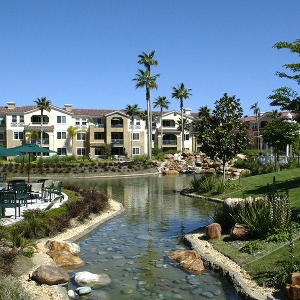 Golf putting green and a pretty nature view at La Costa Glen