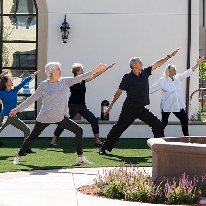 Group of residents doing yoga at La Costa Glen