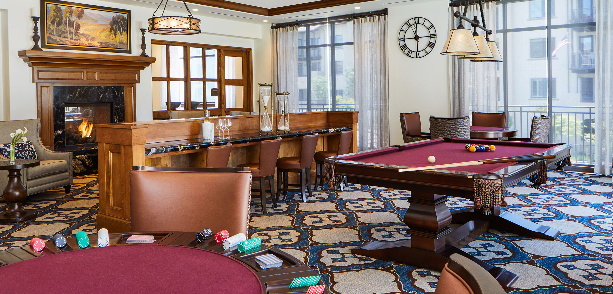 Poker table and pool table in common room
